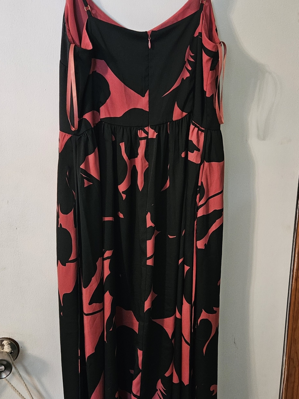 LOFT Black and Coral Patterned Maxi Dress